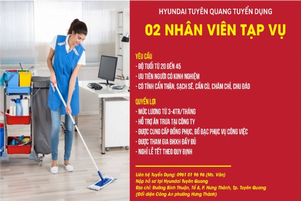 TUYỂN DỤNG 02 NHÂN VIÊN TẠP VỤ