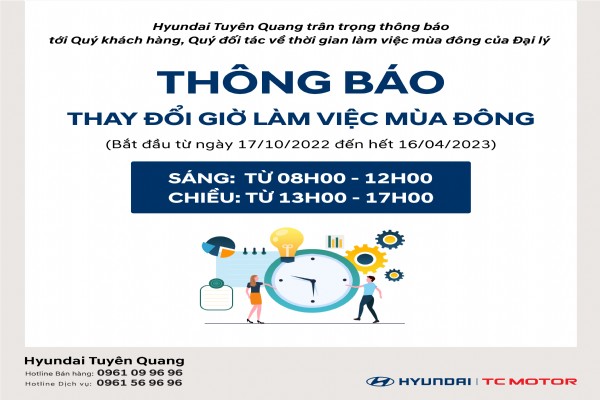 THÔNG BÁO THAY ĐỔI GIỜ LÀM VIỆC MÙA ĐÔNG