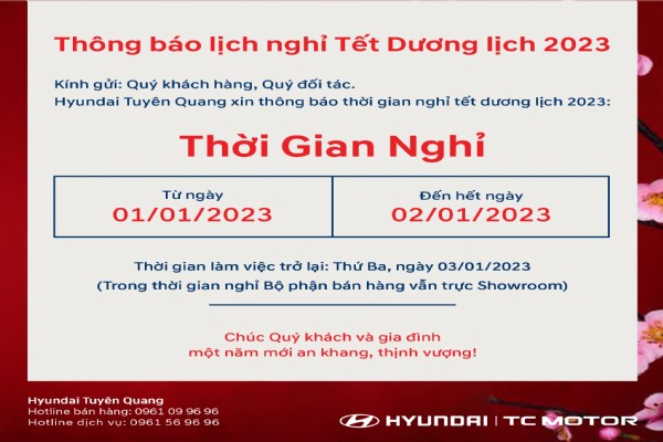 Thông báo nghỉ tết dương lịch 2023