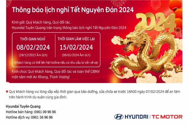 THÔNG BÁO LỊCH NGHỈ TẾT NGUYÊN ĐÁN 2024